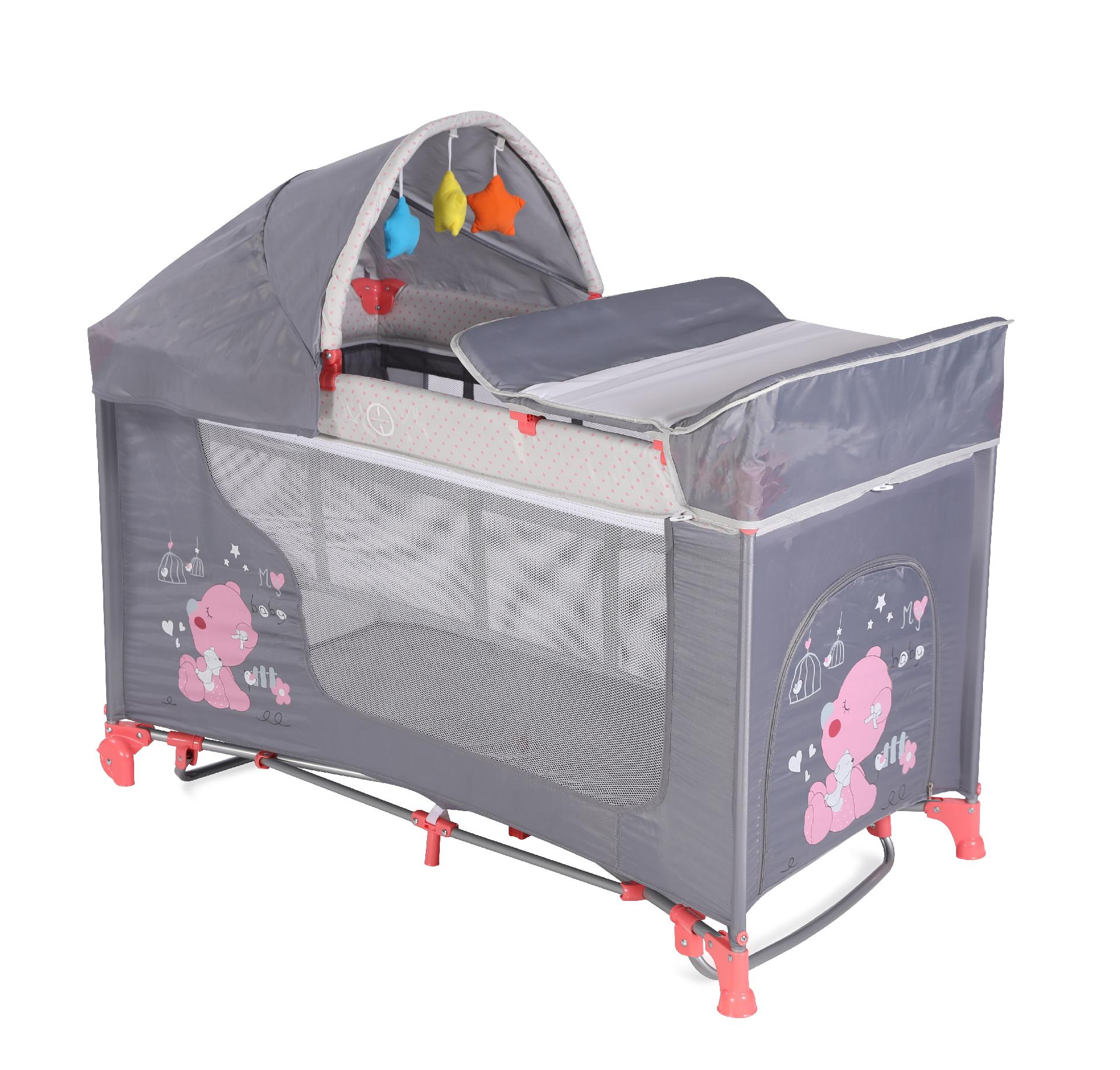 Patut MOONLIGHT 2 niveluri si balansoar , Pink&grey My Baby image 4