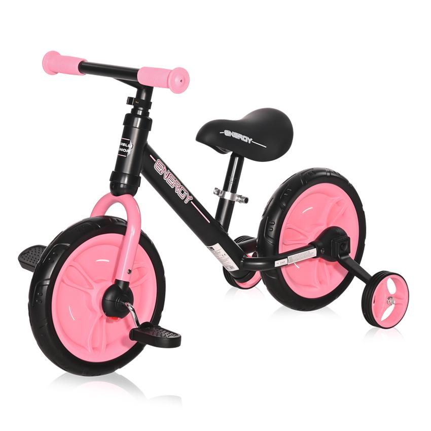 Bicicleta Energy, cu pedale si roti ajutatoare, Black & Pink image 5