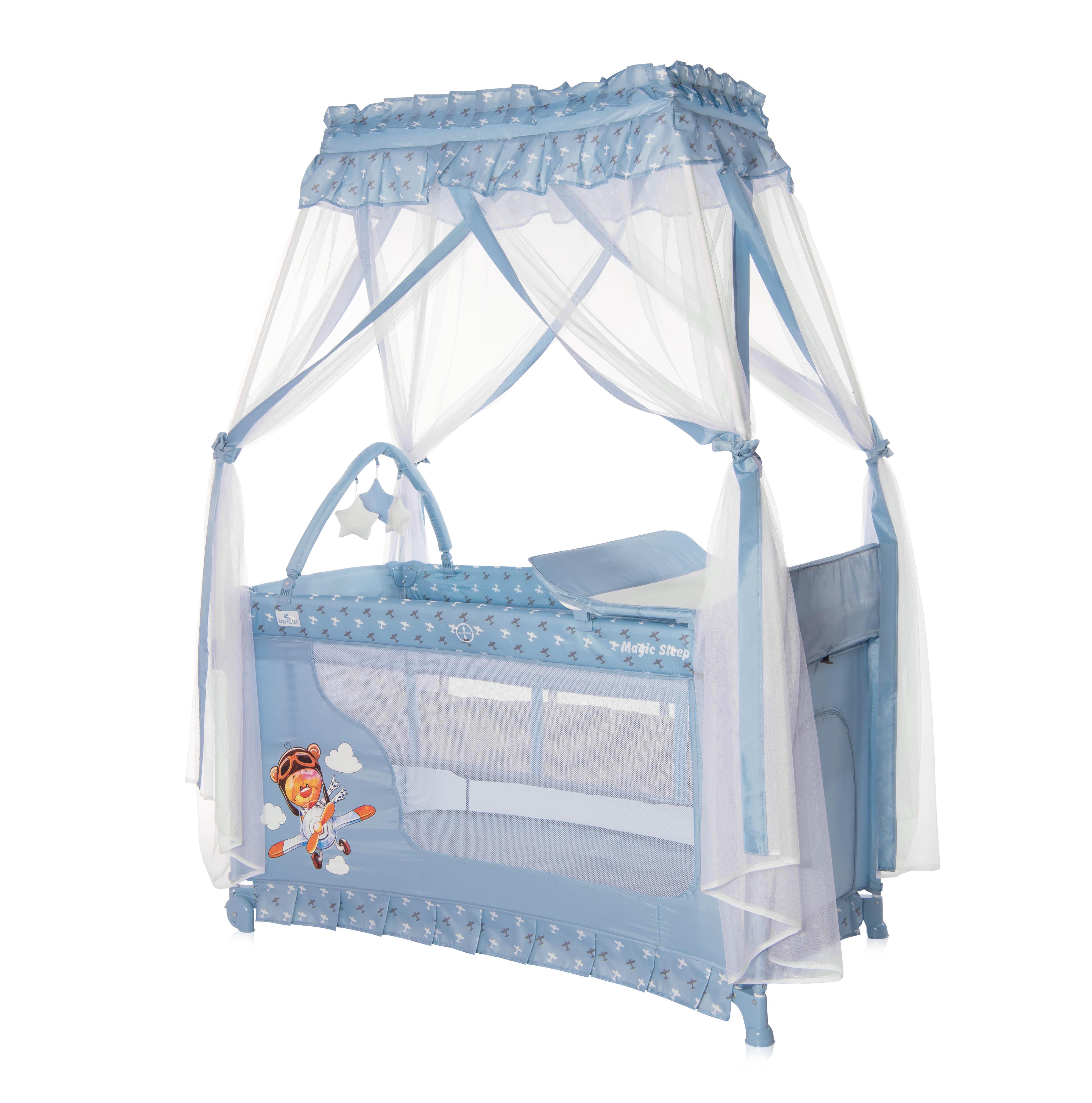 Patut pliabil stil baldachin Magic Sleep, cu accesorii, Blue Adventure image 6