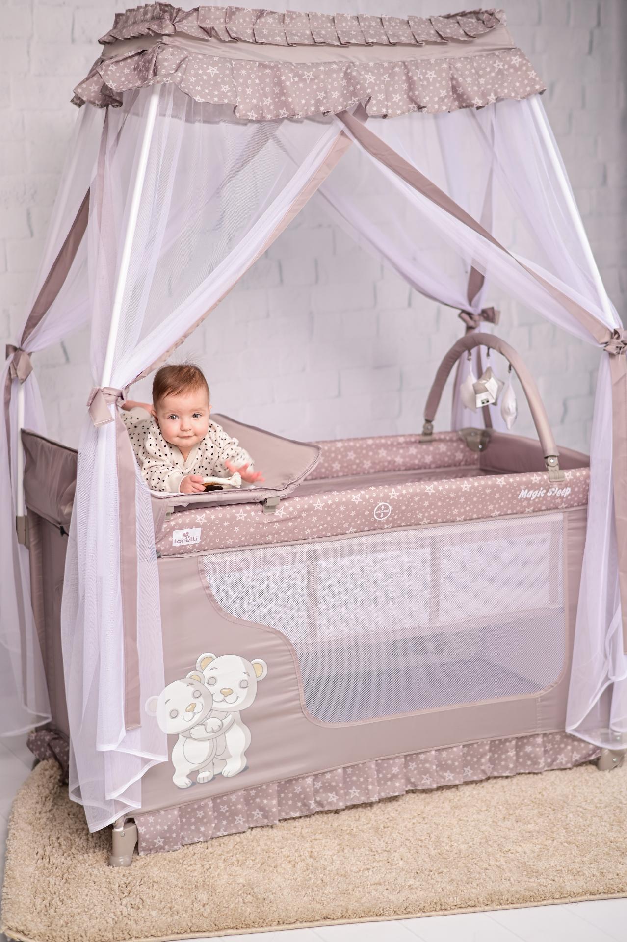 Patut pliabil stil baldachin Magic Sleep, cu accesorii, Pink Princess image 4
