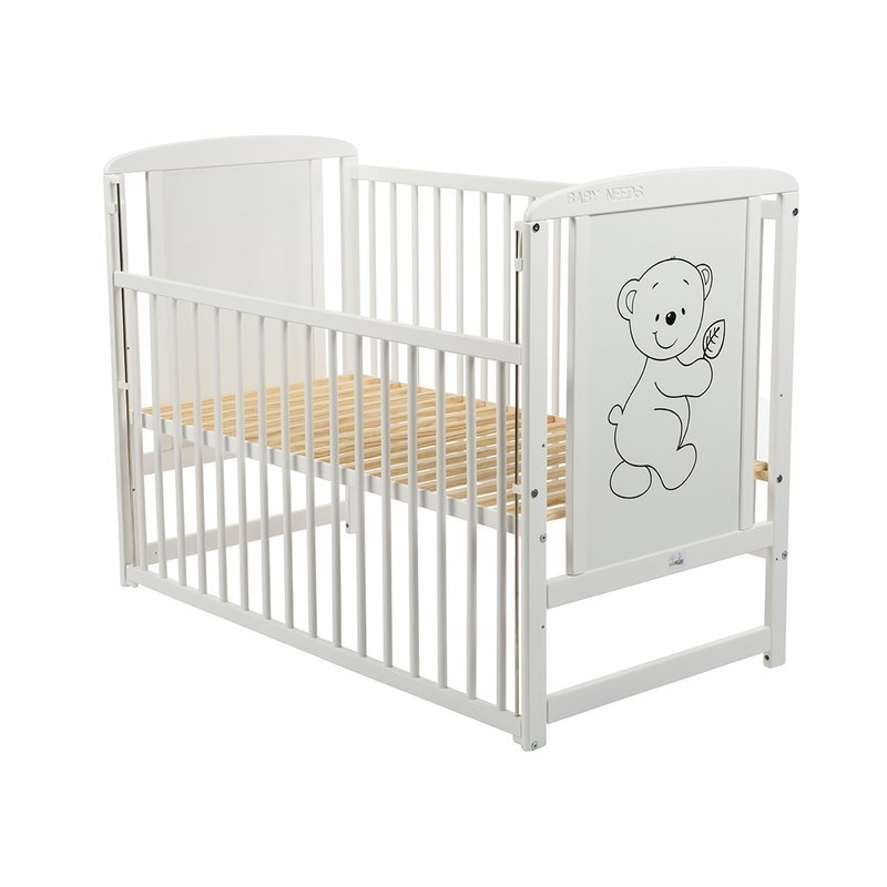 BabyNeeds - Patut din lemn Timmi 120x60 cm, cu laterala culisanta, Alb image 2