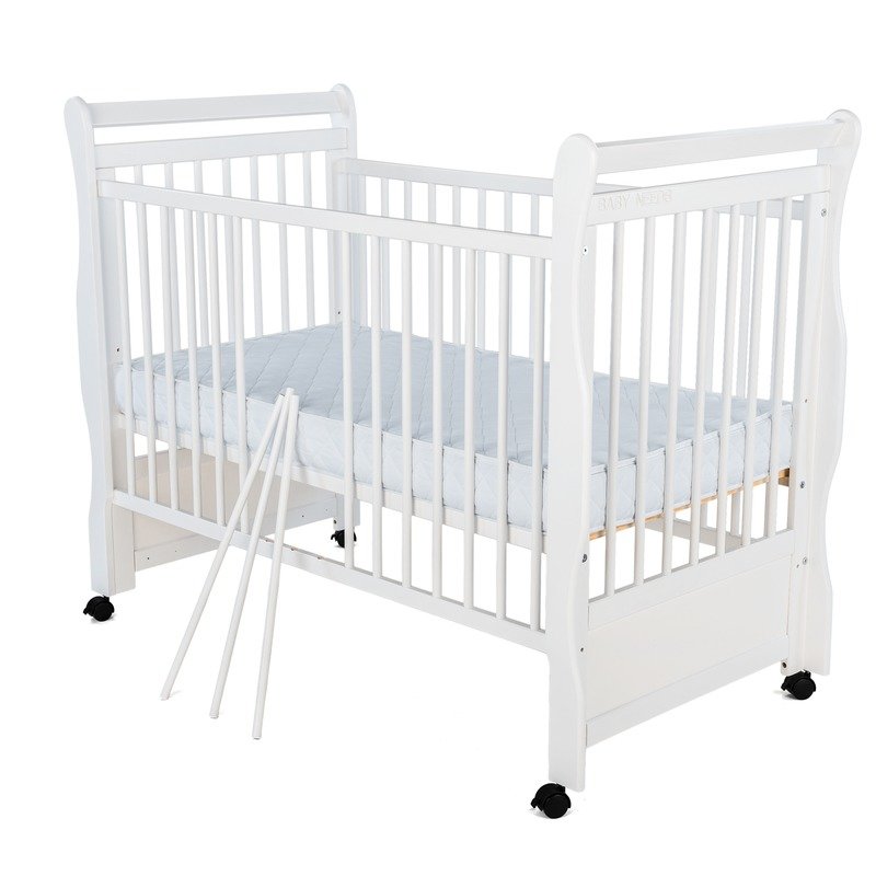 BabyNeeds - Patut din lemn Jas 120x60 cm, cu roti, Alb image 5