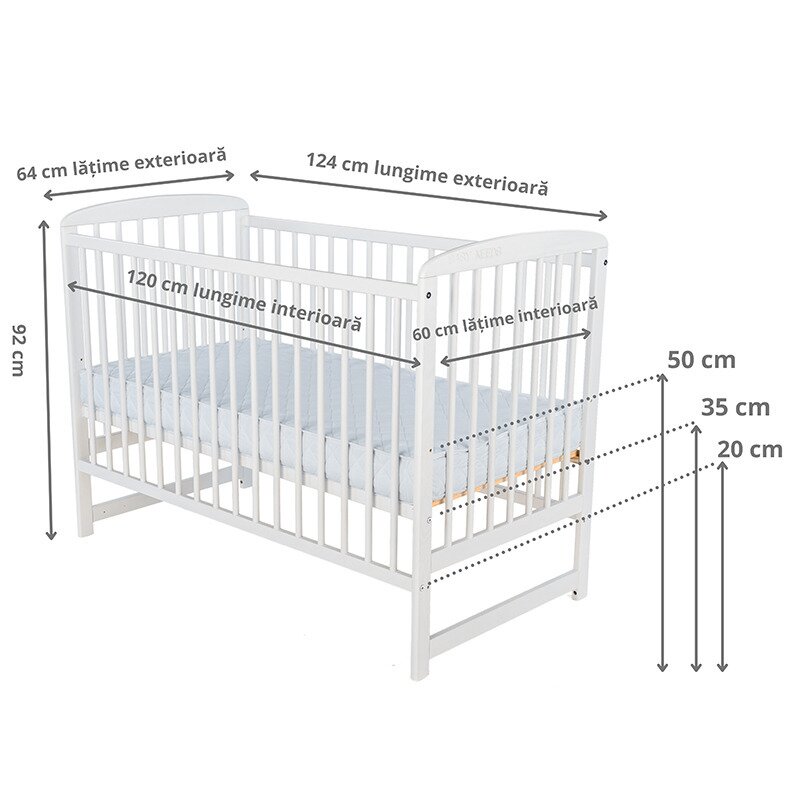 BabyNeeds - Patut din lemn Ola 120x60 cm, Alb + Saltea 10 cm image 3