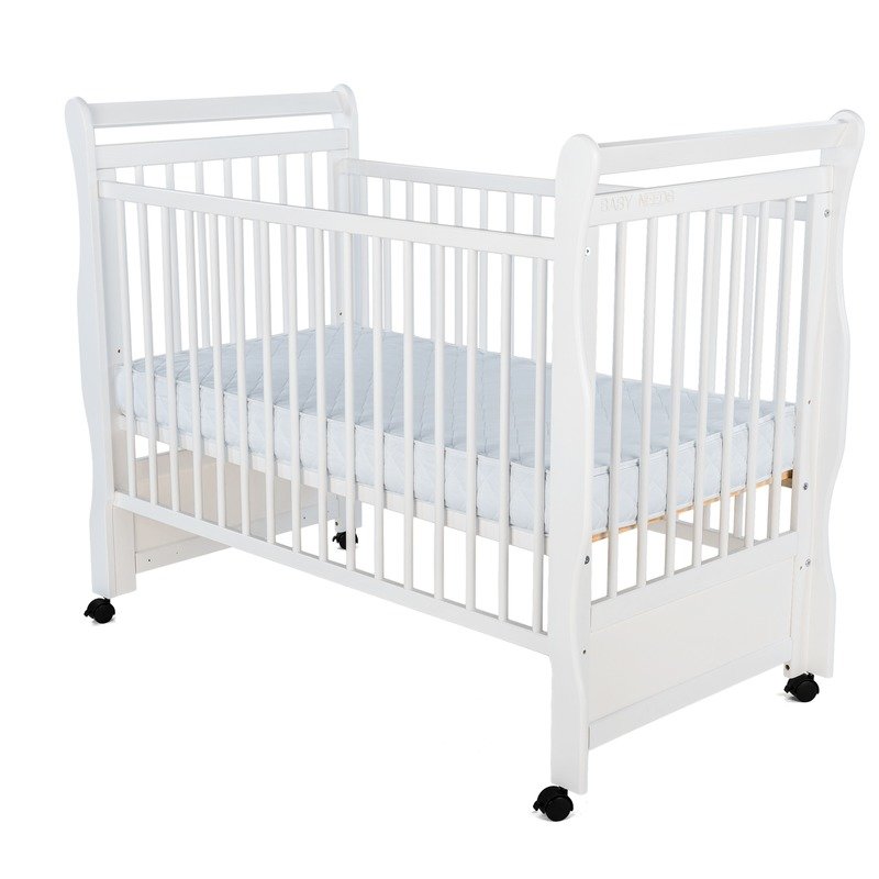 BabyNeeds - Patut din lemn Jas 120x60 cm, cu roti, Alb + Saltea 10 cm image 4