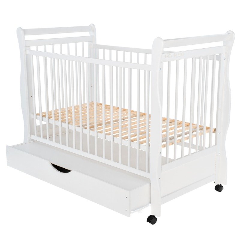 BabyNeeds - Patut din lemn Jas 120x60 cm, cu sertar si roti, Alb + Saltea 10 cm image 6