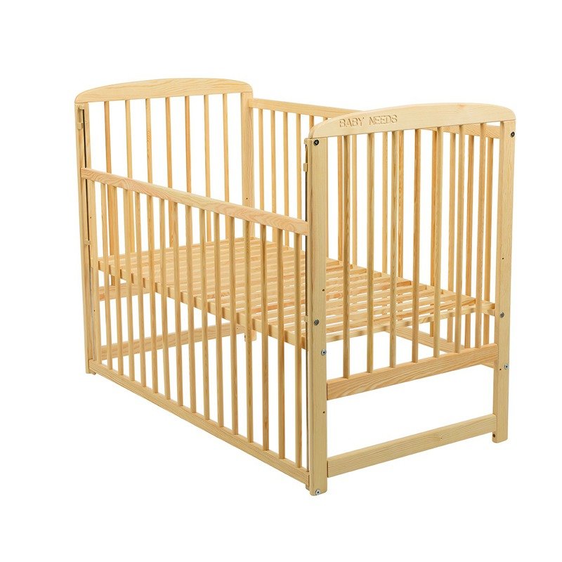 BabyNeeds - Patut din lemn Ola 120x60 cm, cu laterala culisanta, Natur image 4