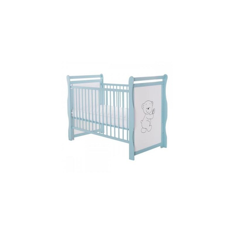 BabyNeeds - Patut din lemn Jas Ursulet 120x60 cm, cu laterala culisanta si roti, Mint + Saltea 10 cm image 5
