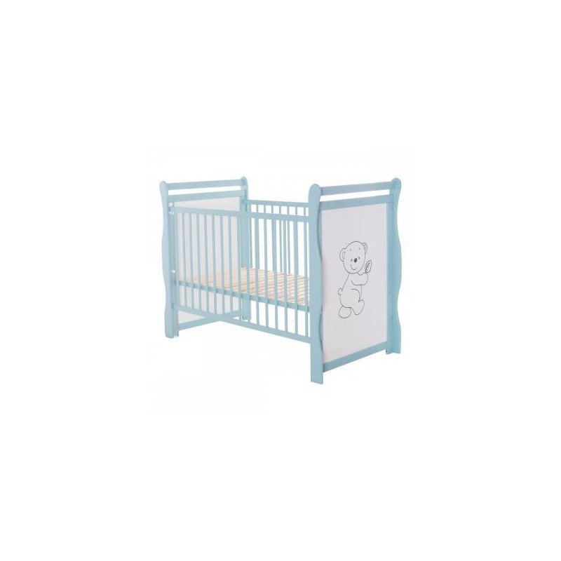 BabyNeeds - Patut din lemn Jas Ursulet 120x60 cm, cu laterala culisanta si roti, Mint + Saltea 10 cm image 6