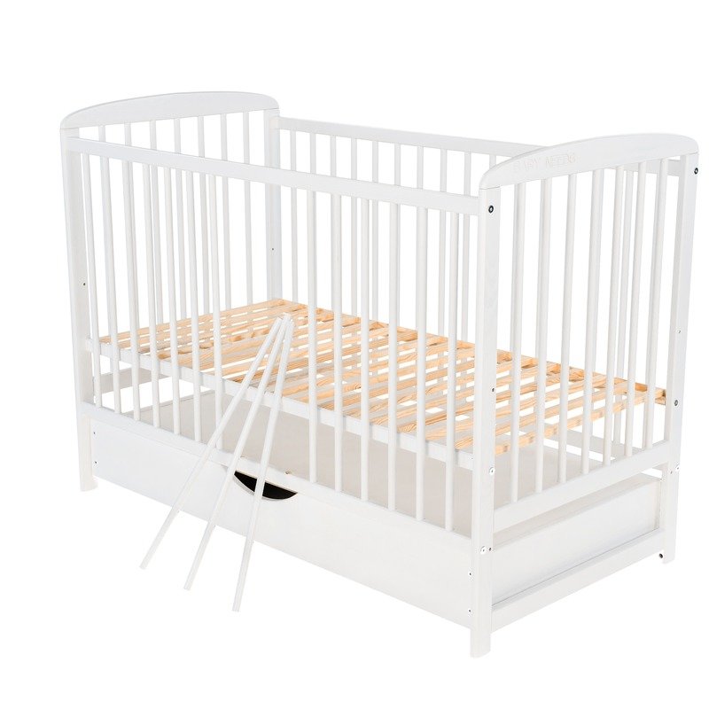 BabyNeeds - Patut din lemn Ola 120x60 cm, cu sertar, Alb + Saltea 10 cm image 9