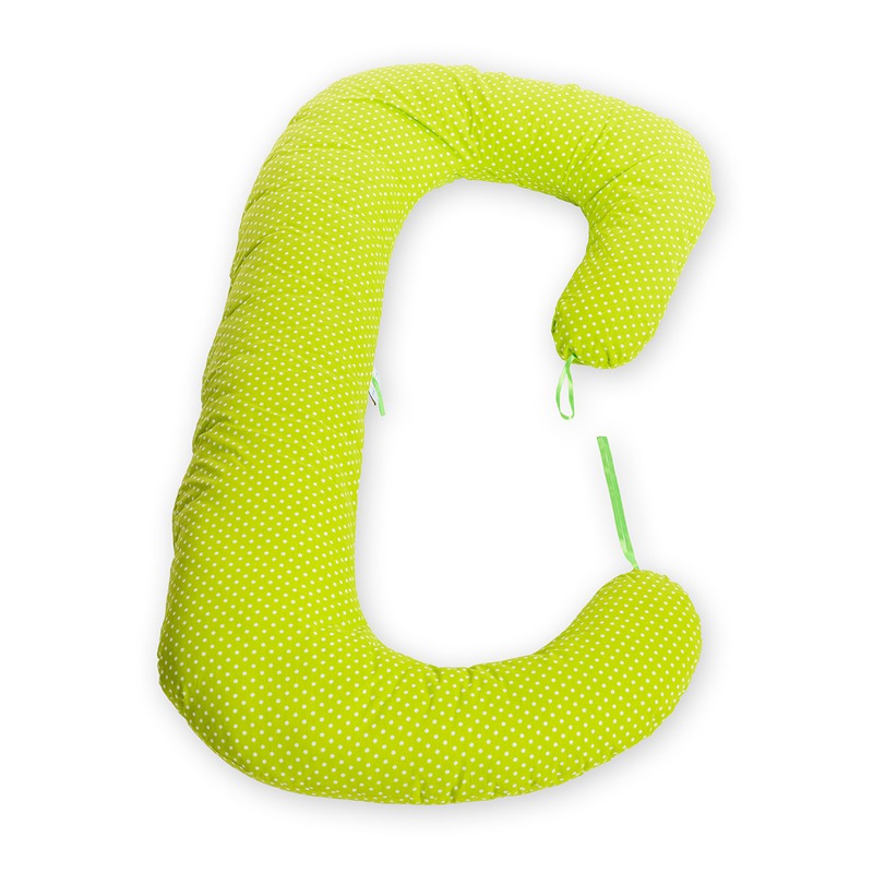 BabyNeeds - Perna 3 in 1 pentru gravide si bebelusi Soft Plus, Cu husa detasabila din bumbac, Bulinute mici alb cu verde image 3