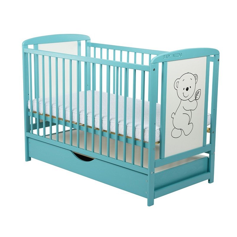BabyNeeds - Patut din lemn Timmi 120x60 cm, cu sertar, Mint image 1