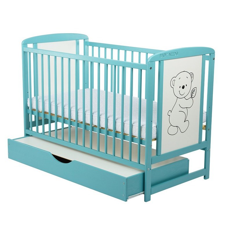 BabyNeeds - Patut din lemn Timmi 120x60 cm, cu sertar, Mint image 2