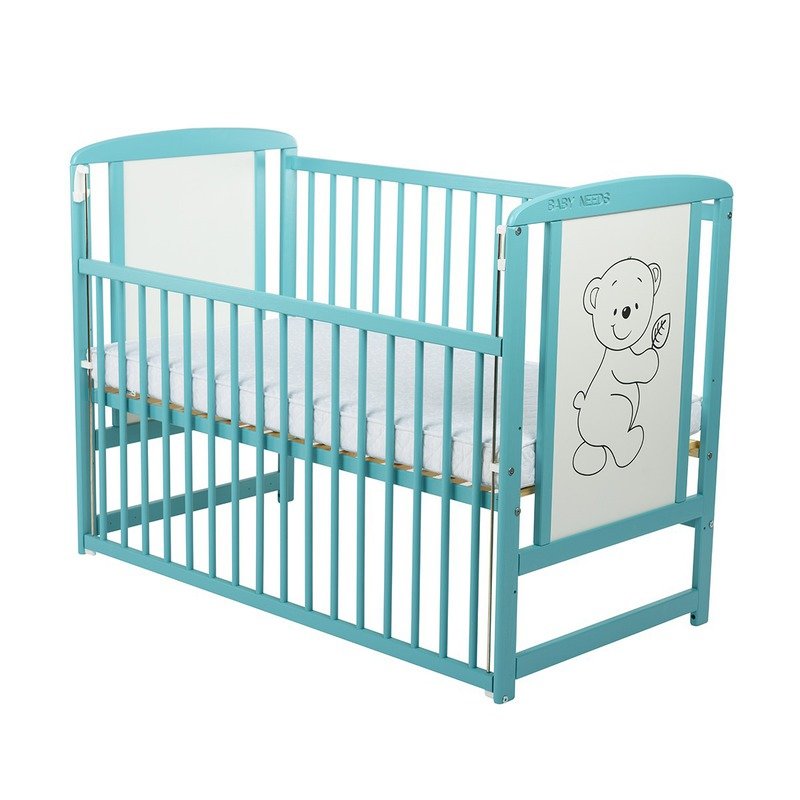 BabyNeeds - Patut din lemn Timmi 120x60 cm, cu laterala culisanta, Mint