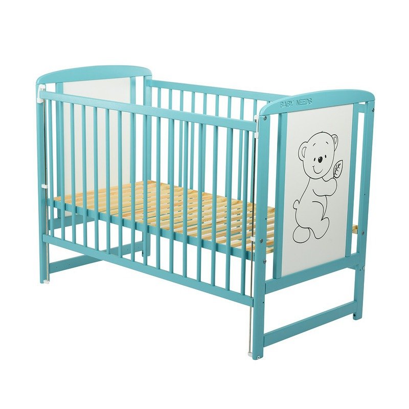 BabyNeeds - Patut din lemn Timmi 120x60 cm, cu laterala culisanta, Mint image 3