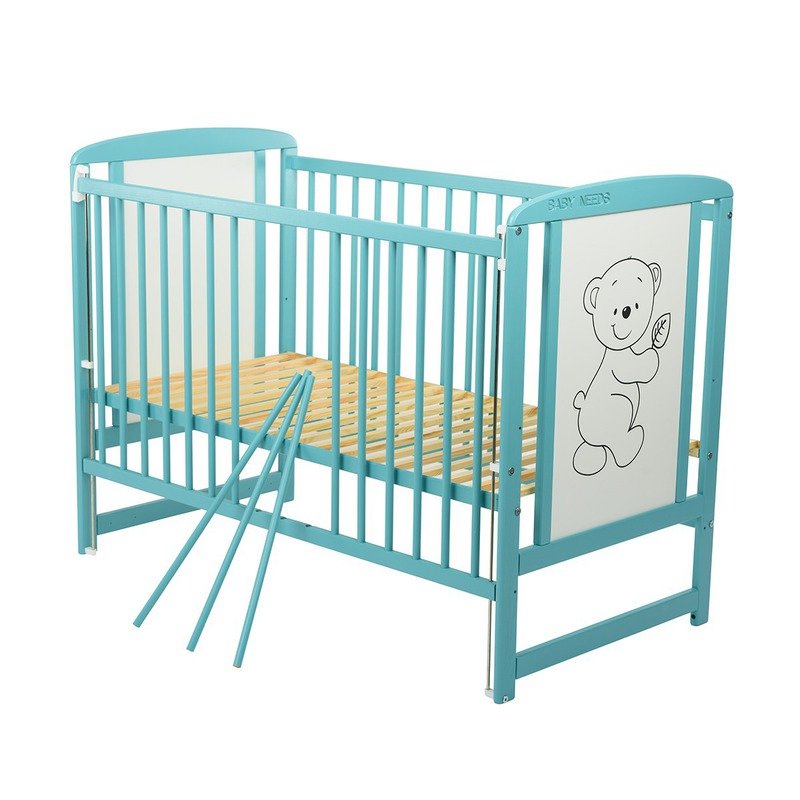 BabyNeeds - Patut din lemn Timmi 120x60 cm, cu laterala culisanta, Mint image 5