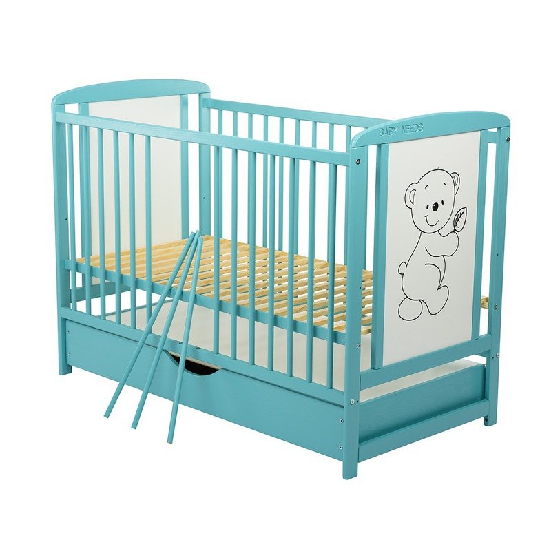 BabyNeeds - Patut din lemn Timmi 120x60 cm, cu sertar Mint + Saltea 10 cm image 7