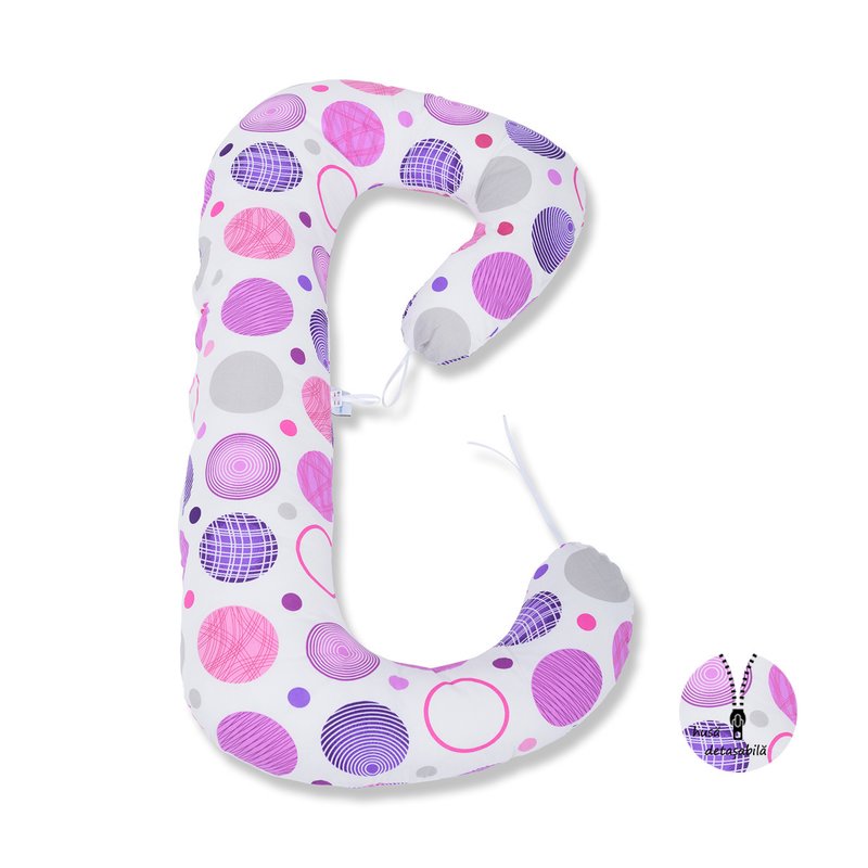 BabyNeeds - Perna 3 in 1 pentru gravide si bebelusi Soft Plus, Cu husa detasabila din bumbac, Cerculete mov image 1