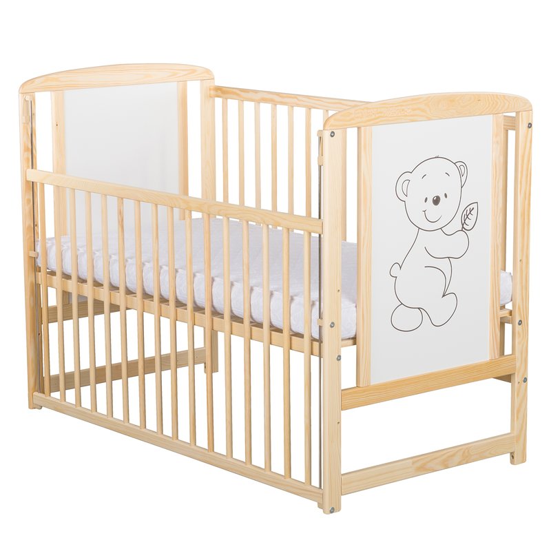 BabyNeeds - Patut din lemn Timmi 120x60 cm, cu laterala culisanta, Natur image 1