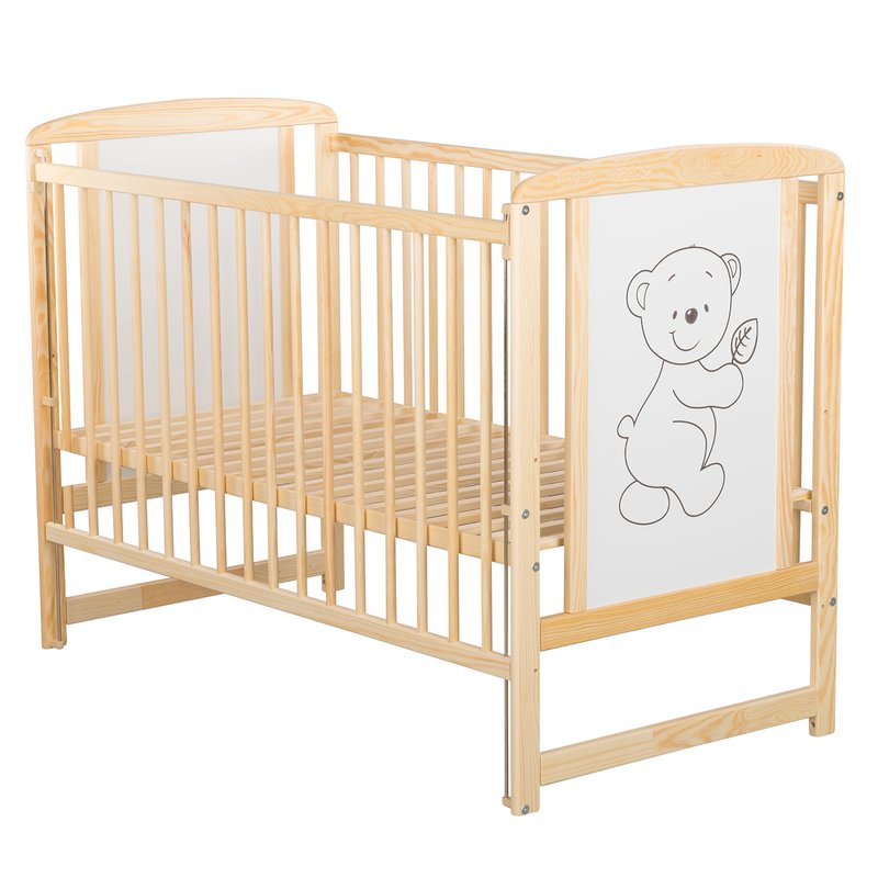 BabyNeeds - Patut din lemn Timmi 120x60 cm, cu laterala culisanta, Natur + Saltea 10 cm image 2