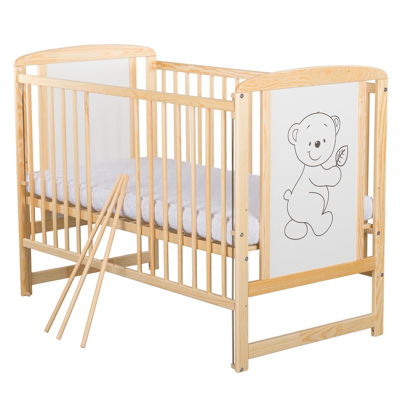 BabyNeeds - Patut din lemn Timmi 120x60 cm, cu laterala culisanta, Natur + Saltea 10 cm image 5