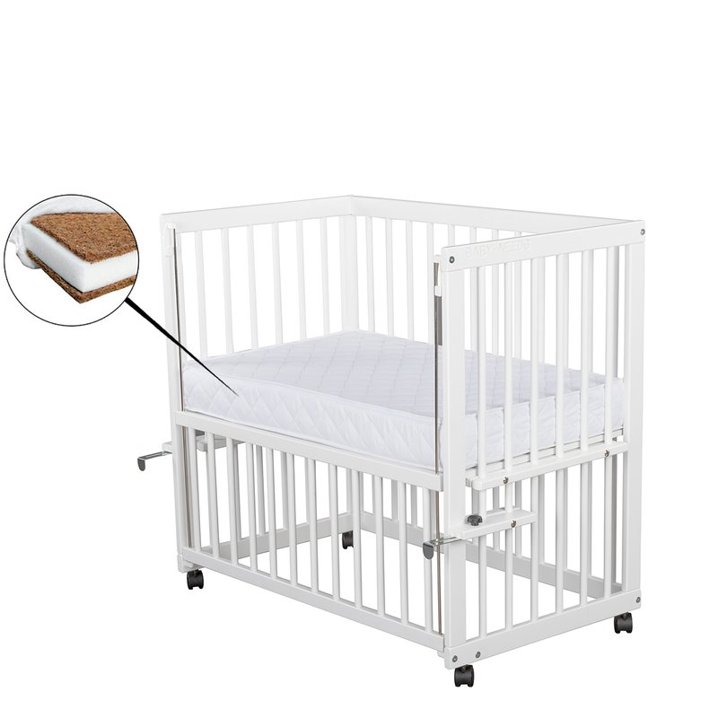 BabyNeeds - Patut evolutiv Dalia, cu roti, 90x50 cm, Alb + Saltea 8 cm