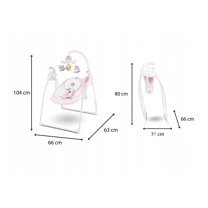 Lionelo - Balansoar Robin Electric, Cu melodii, 68x68 cm, Roz image 2