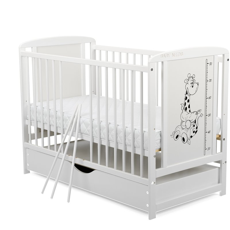 BabyNeeds - Patut din lemn Timmi Girafa 120x60 cm, cu sertar, Alb image 5