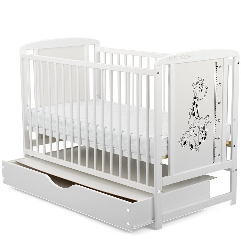 BabyNeeds - Patut din lemn Timmi Girafa 120x60 cm, cu sertar, Alb image 7