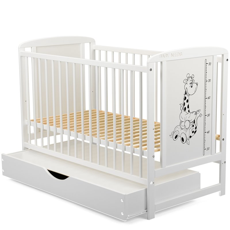 BabyNeeds - Patut din lemn Timmi Girafa 120x60 cm, cu sertar, Alb + Saltea 10 cm image 9