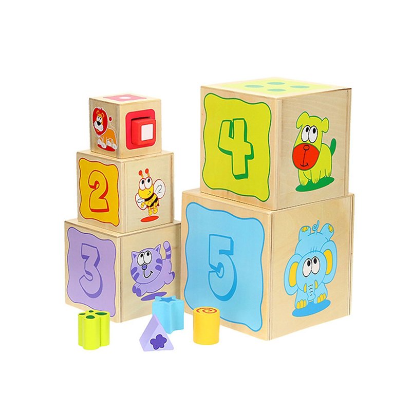 Joueco- Jucarie din lemn Cuburi cu sortator de forme, 10 piese image 2