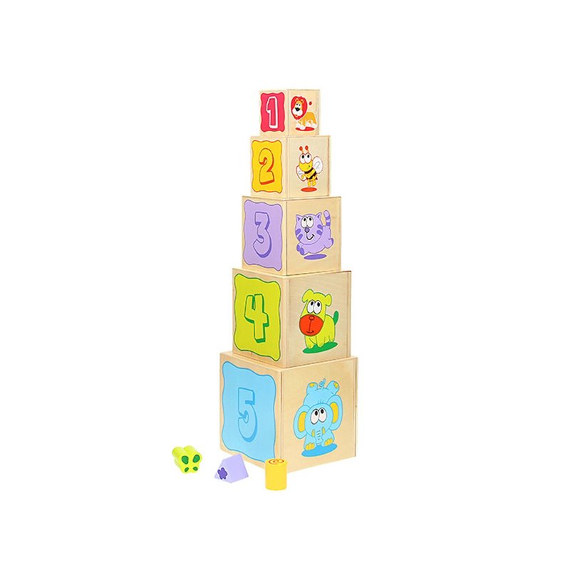 Joueco- Jucarie din lemn Cuburi cu sortator de forme, 10 piese image 3