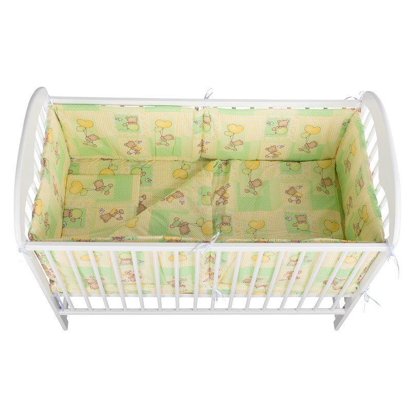 BabyNeeds - Lenjerie patut 5 piese, Cu doua protectii laterale, Pernuta, Plapumioara, Cearceaf, Din bumbac, Pentru patut 120x60 cm, Ursuleti colorati, Verde image 3