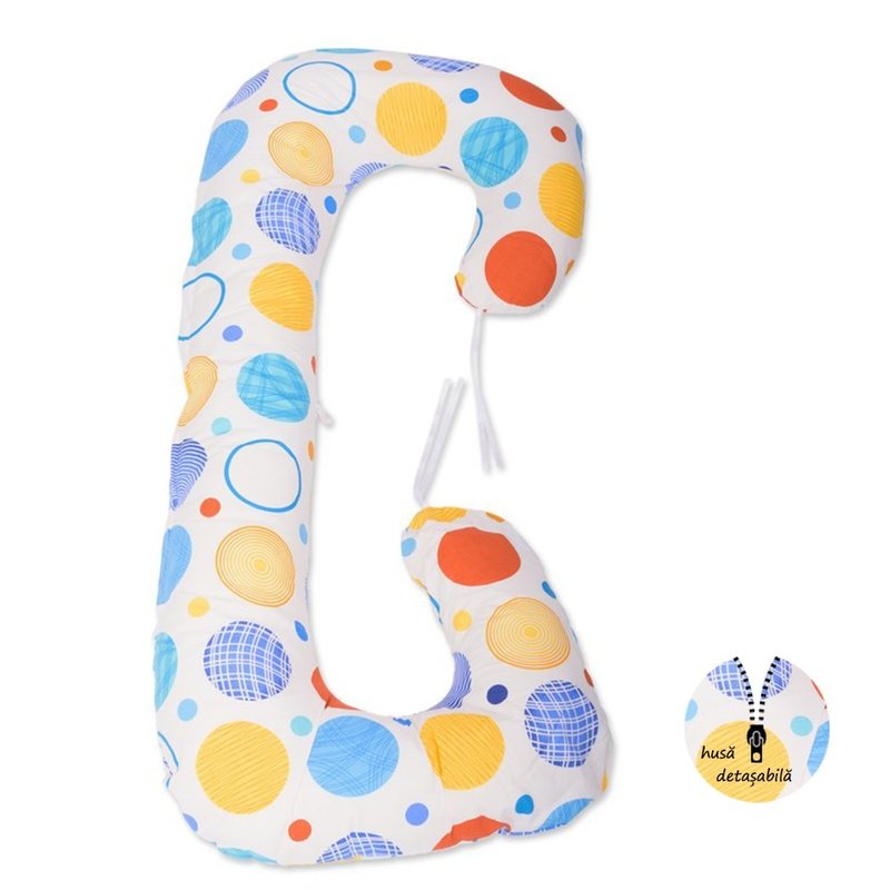 BabyNeeds - Perna 3 in 1 pentru gravide si bebelusi Soft Plus, Cu husa detasabila din bumbac, Buline colorate image 1
