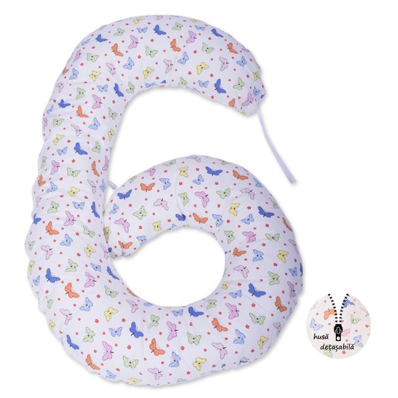 BabyNeeds - Perna multifunctionala Enjoy, Cu husa detasabila din bumbac, Fluturasi, Multicolor