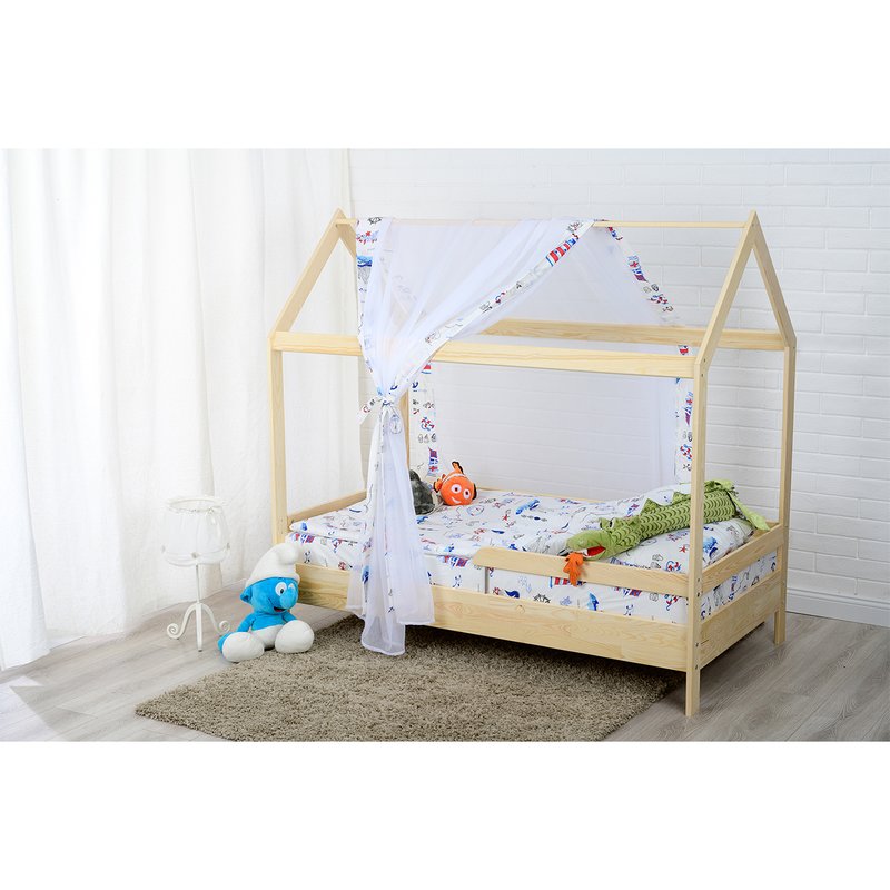 BabyNeeds - Patut din lemn Casuta 160x80 cm, Natur