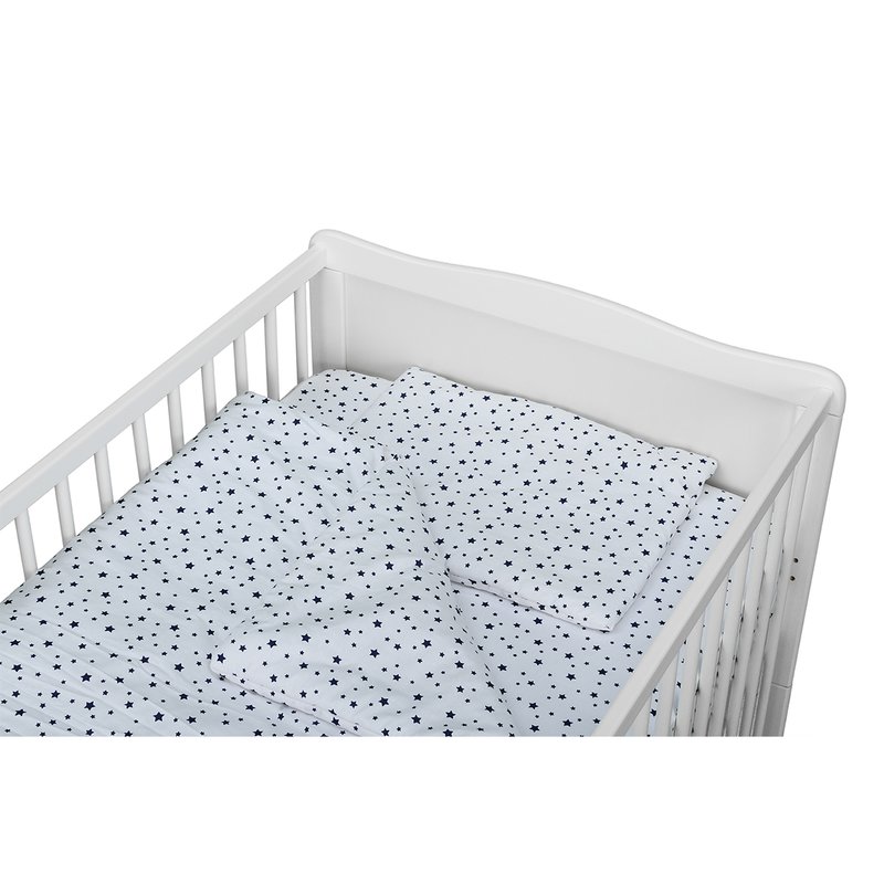 Babyneeds - Lenjerie patut 3 piese, Cu pernuta, Plapumioara, Cearceaf, Din bumbac, Pentru patut 140x70 cm, Alb cu stelute albastre image 5