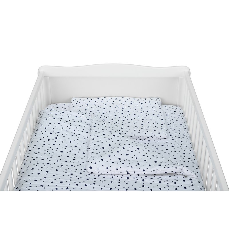 Babyneeds - Lenjerie patut 3 piese, Cu pernuta, Plapumioara, Cearceaf, Din bumbac, Pentru patut 140x70 cm, Alb cu stelute albastre image 6