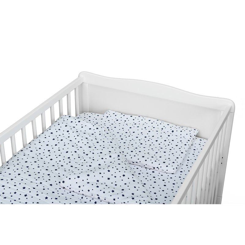 Babyneeds - Lenjerie patut 3 piese, Cu pernuta, Plapumioara, Cearceaf, Din bumbac, Pentru patut 140x70 cm, Alb cu stelute albastre image 7