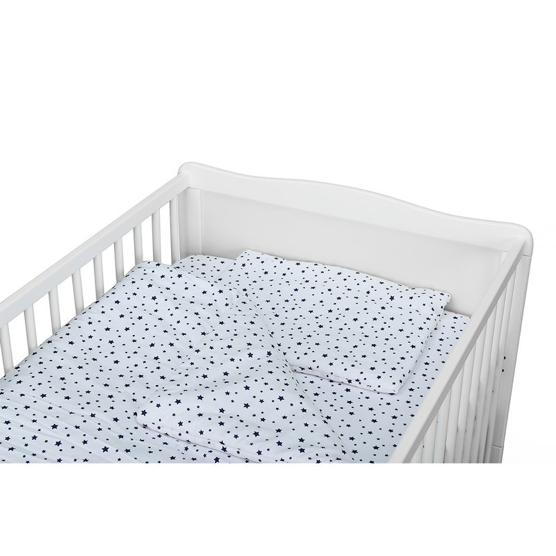 Babyneeds - Lenjerie patut 3 piese, Cu pernuta, Plapumioara, Cearceaf, Din bumbac, Pentru patut 140x70 cm, Alb cu stelute albastre image 7