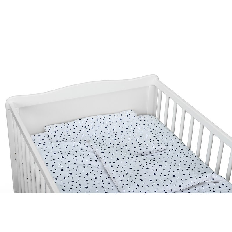 Babyneeds - Lenjerie patut 3 piese, Cu pernuta, Plapumioara, Cearceaf, Din bumbac, Pentru patut 140x70 cm, Alb cu stelute albastre image 9