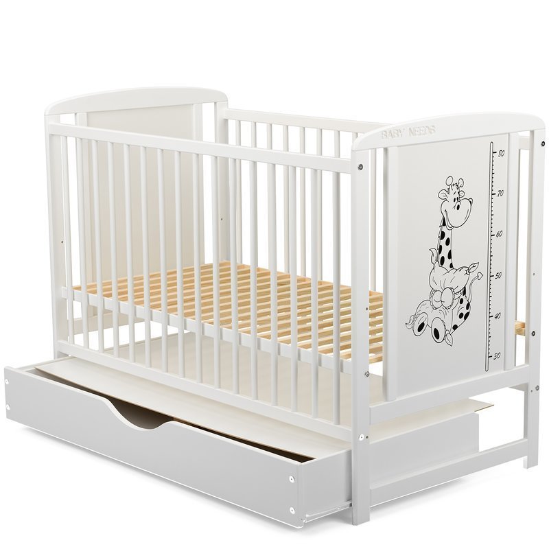 BabyNeeds - Patut din lemn Timmi Girafa 120x60 cm, cu sertar, Alb + Saltea 8 cm image 8