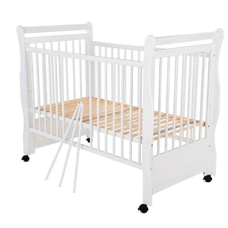 BabyNeeds - Patut din lemn Jas 120x60 cm, cu roti, Alb + Saltea 12 cm image 3