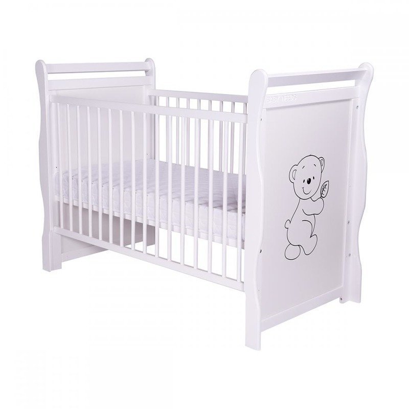 BabyNeeds - Patut din lemn Jas Ursulet 120x60 cm, cu roti, Alb + Saltea 12 cm image 4