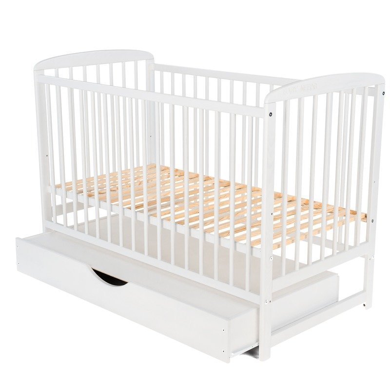 BabyNeeds - Patut din lemn Ola 120x60 cm, cu sertar, Alb + Saltea 12 cm image 9