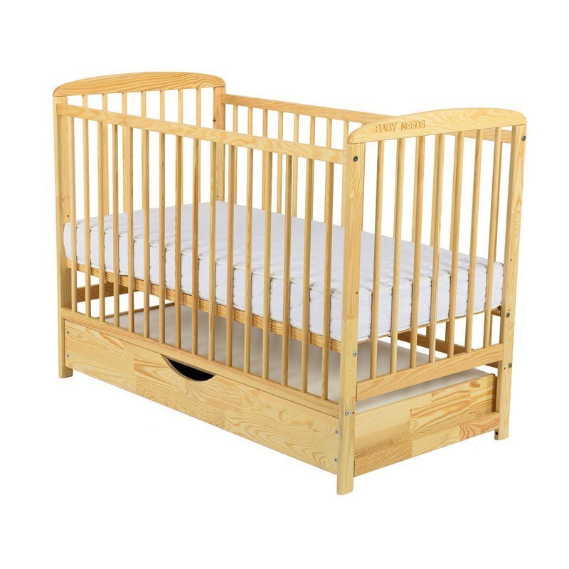 BabyNeeds - Patut din lemn Ola 120x60 cm, cu sertar, Natur + Saltea 12 cm image 2