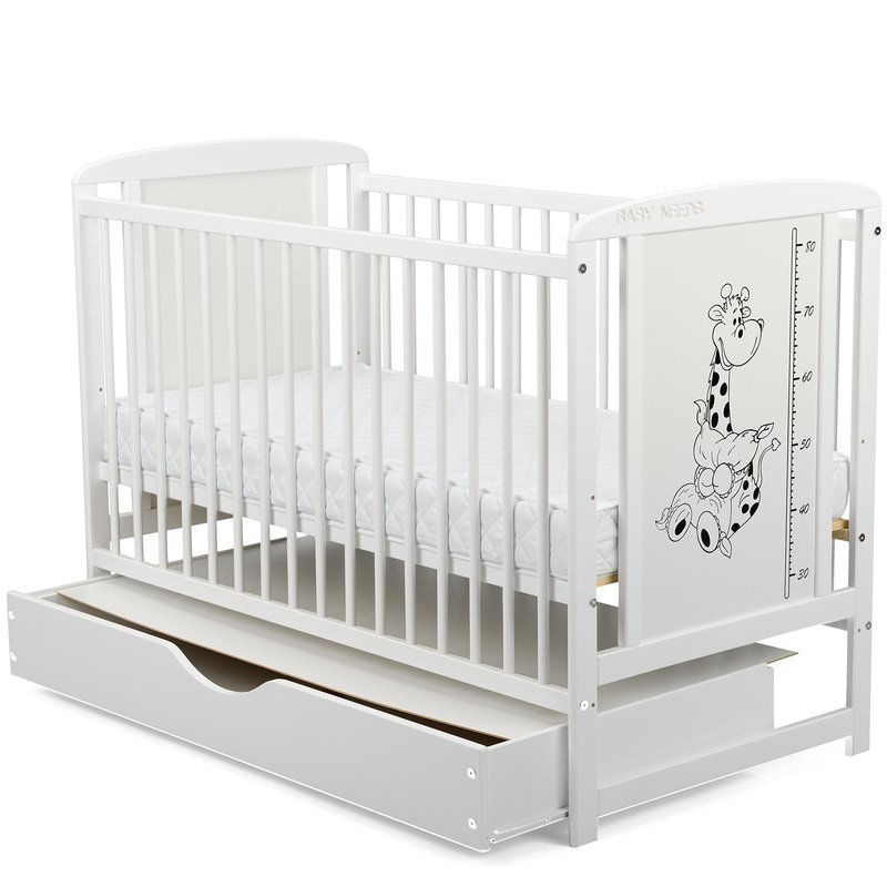 BabyNeeds - Patut din lemn Timmi Girafa 120x60 cm, cu sertar, Alb + Saltea 12 cm image 6