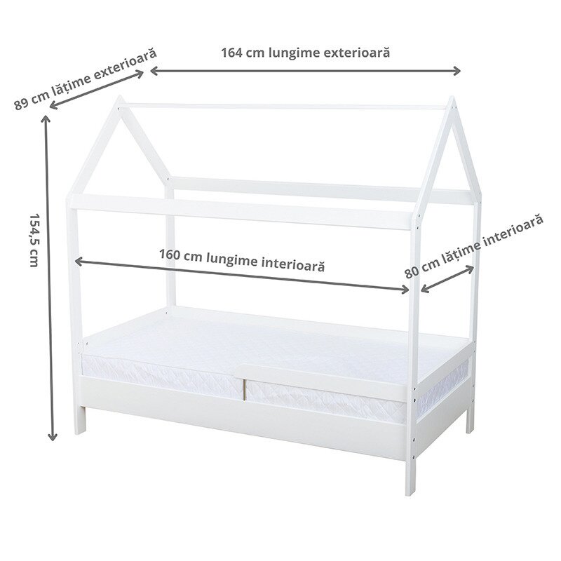 BabyNeeds - Patut din lemn Casuta 160x80 cm, Alb + Saltea 15 cm image 3