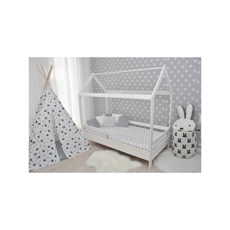 BabyNeeds - Patut din lemn Casuta 160x80 cm, Alb + Saltea 15 cm image 5