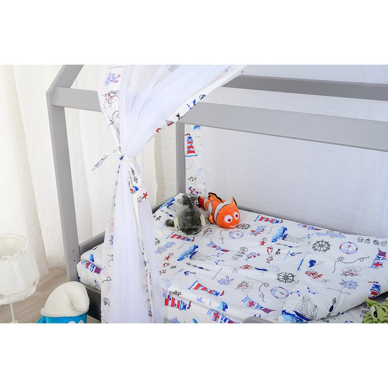 BabyNeeds - Patut din lemn Casuta 160x80 cm, Gri + Saltea 15 cm image 8