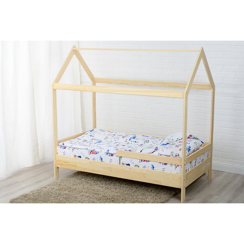 BabyNeeds - Patut din lemn Casuta 160x80 cm, Natur + Saltea 15 cm image 5